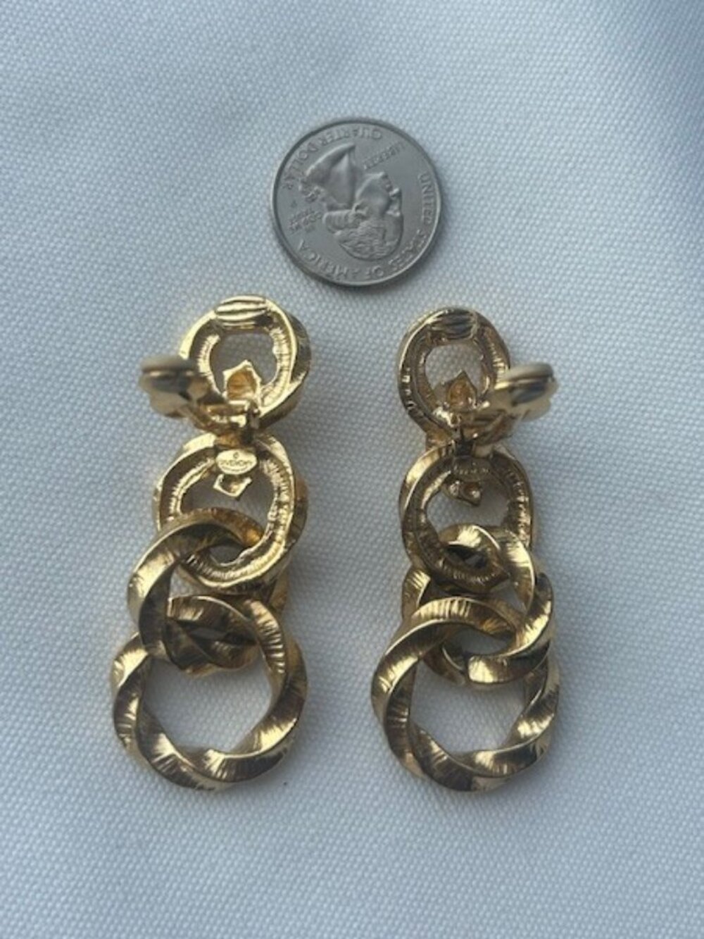 GIVENCHY Paris New York Couture Gold Hoop Textured Link EARRINGS - Picture 8 of 12